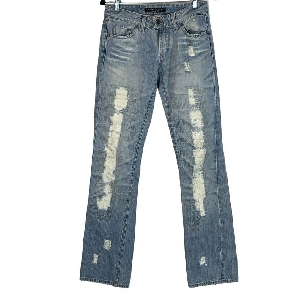 Parasuco Cult Womens Jeans Size 29x35 Tall Light Wash Distressed Made in Italy